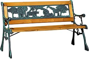 Samuel ALEXANDER Kids 2 Seater Wooden & Cast Iron Garden Patio Childrens Bench with Animal Design