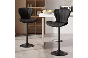 Hawthyhome Bar Stools Set of 2 |Breakfast Ergonomic Wooden Bar Chairs •Height-Adjustable Modern PU Leather •Swivel Barstools with Footrest Backrest •for Kitchen Island, Bar Dining Room •Black