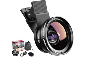 SagTuol Objetivo para movil Universal 2 en 1, Objetivo Macro 12,5X para movil, Objetivo Gran Angular de 0,45x, Lentes Macro y Gran Angular para la mayoría de Smartphones (M-JT)