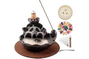 EEAASSTY Cerámica Cascada Quemador de Incienso invertido Porta-Incienso Yoga Zen Regalos para centros de Mesa Waterfall Backflow Incense Burner Holder (Pescado-3)