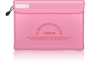 JUNDUN Bolsa para documentos ignífuga con aislamiento térmico de 5200 ℉, 36 x 26 cm, impermeable y resistente al fuego, 8 capas engrosadas con cremallera para documentos y dinero en efectivo, rosa