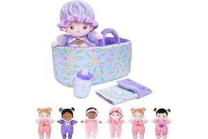 Starpony OUOZZZ Muñeca Bebe,Muñecas para Niñas,Regalos para Niñas de 1 2 3 Años,Juguete Suave, Seguro y Divertido,25CM,Púrpura,Traer Cesta, Botella y Manta