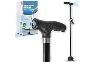 OrtoPrime Canne de Marche Pliante pour Seniors avec Lumière LED - Canne Réglable et Extensible pour Hommes et Femmes - Canne Orthopédique Légère pour la Marche