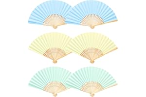 VBRHFRIF 6 Pieces Of Solid Color Folding Fans, Handheld Folding Fans, Children'S Dance Fans, Diy Painting Fans, Folding Handmade Fans, Small Summer Cooling Fans