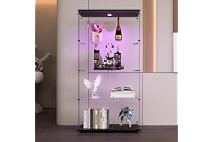 ‎DADEA DADEA Glasvitrine 4 Ablagen, Glasvitrine Schrank 2 Türen, Glasvitrine mit Beleuchtung und Schloss, 164 x 80 x 36 cm Wohnzimmer Vitrine Bodenstehender Glasaufbewahrungsschrank (Schwarz, 2D + Licht)