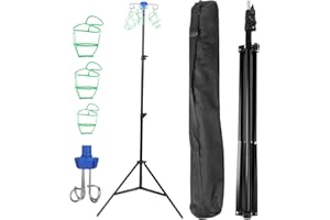 VARKU IV Pole Stand with 4 Hooks & 3 Net Bags, Retractable Intravenous Drip Bag Stand Collapsible Tripod, Portable Mobile Drip Bottle Stand for Home Care Hospitals Clinics with Storage Bag