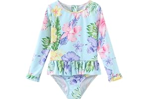 AISYEE Baby Badeanzug Mädchen Langarm Kinder Baby Einteiliger Hawaii Rüschen Bademode Baby Schwimmanzug Mädchen 6 Monate-4 Jahre