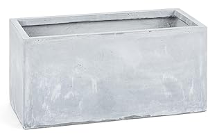 blumfeldt Solidflor - Macetero, Tiesto Decorativo, Fácil de Colocar, Sin Orificio de Drenaje, Fibra de Vidrio, Estable, Exterior e Interior, Aspecto de hormigón, 79,5 x 38 x 38 cm, Gris Claro