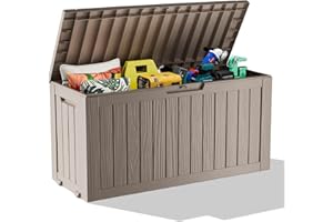 ROJIK Outdoor Storage Housing Deck Box - Waterproof Patio Furniture, Garden Tools, Cushions, Pool Accessories Storage Bench with Lockable Lid and Side Handles (Grey 75 Gal)