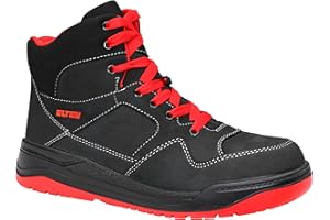 ELTEN Sicherheitsschuhe MAVERICK black-red Mid ESD S3, Herren, Leder, Stahlkappe, leicht, sportlich, Schwarz, Größe: 43