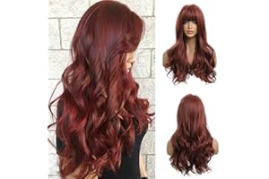 OUFEI Parrucca marrone rossastra riccia lunga con frangia parrucche di rame rosso parrucche sintetiche naturali parrucche resistenti al calore per donne Cosplay Party Indossare