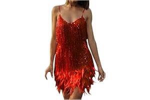 GMGM 2023 Robe à Paillettes Samba Tango Latin Robe avec Gland 1920 Party Club Robe de Danse sans Manches Bretelles Spaghetti Dos Nu Glitter Party Mini-Robe Costume de Danse Robe de Cocktail du Soir