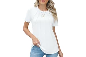 Rapbin Womens Casual Short Sleeve T-Shirts Crew Neck Pleated Tops Fashion Dressy Tunic Blouses