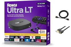 Roku Ultra LT Streaming Device 4K/HDR/Dolby Vision/Dual-Band Wi-Fi med ROKU Voice Remote och HDMI-kabel, med MTC HDMI-kabel o