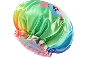 Mikimini Gorro de ducha para mujer, gorro de baño doble impermeable reutilizable para ducha, gorro de baño con forro de PVC suave para niños y niñas, extragrande (paquete de 1) Unicornio