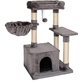 Lionto Scratching Tree with Cave, Bed and Hammock, 85 cm, Dark Grey | Compact tree with hammock, ball, cave and platform for