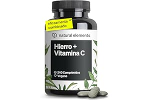 NATURAL ELEMENTS Suplemento de Hierro con 40mg Vitamina C – bisglicinato de hierro – 240 comprimidos veganos – complejo de quelato de buena tolerancia – alta dosificación, sin aditivos innecesarios﻿