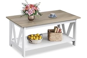 ‎WLIVE WLIVE Couchtisch Holz, Wohnzimmertisch mit Schubladen und Aufbewahrung,Wohnzimmer Tisch für Couch, Sofatisch für Schlafzimmer, Homeoffice (V-Streben, Grau Braun)
