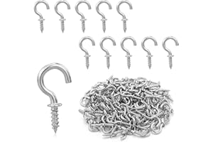 GUDQVOZIHG Lot de 100 crochets à vis M1.9 / 20 mm en acier inoxydable - Crochets nickelés à visser - Petits crochets de plafond - Crochets muraux - Vis à crochet - Crochets à gobelets - Crochets à œillets en