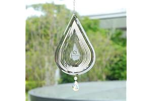 COSYCORNER 3D Wind Spinners Outdoor Flowing-Light Effect Metal Garden Decor, Highly Reflective Bird Deterrents for Outside, Mirrored Wind Sculptures to Scare Birds Away from Yard Patio Farm (Water-Drop-Silver)