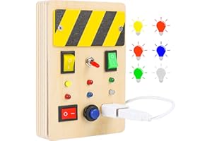 StarryTiger Busy Board Montessori, Tableau Activités avec Lumières et Interrupteurs, Planche Montessori en Bois Jouet Montessori 2 Ans, Jouet Éducatif Les 2 à 4 Ans