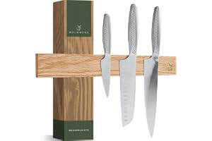 WALDWERK Magnetisk knivremsa i ek – knivhållare för tunga knivar, 40 x 5 cm – rostfri monteringsplatta i rostfritt stål – enk