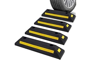 Pyle tope rueda de goma, Rampa, Seguridad, Resistente, Bloque de guia, Estacionamiento, Tapon de entrada, Para coches, Camiones, Furgonetas, Paquete de 4 piezas