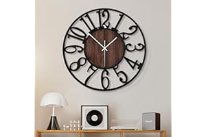 HAITANG Large Wall Clocks,Silent,Non Ticking,Battery Operated Big Retro Round Modern Wood Wall Clock for Living Room, Bedroom,Dinning Room,Farmhouse,Office,Home Decor-20IN(50cm, Black-Arabic Number)