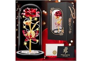 BoriYa Rosa eterna en Tarro de Cristal con Luces LED, la Bella y el Animal, Rosas eternas Regalos para mamá, Flores conservadas Artificiales