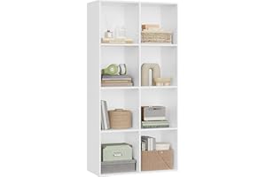 WOLTU Libreria Scaffale con 8 Scomparti a Cubi Portaoggetti, Mobile da Soggiorno Porta Libri, Libreria in Legno da Ufficio 60x29,5x121cm, Bianco, SK002ws4