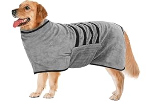 Hundebademantel Bademantel, Moseem Grau Bademantel Hund aus Mikrofaser,Hunde Handtuch mit Verstellbarem Riemen,Haustier Bademantel mit Klettverschluss, für Große Mittel und Kleine Hunde(XL)