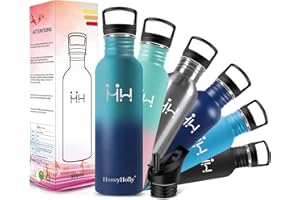 HoneyHolly Gourde Inox, 500/750/1000ml, Bouteille d'eau Acier Inoxydable, Gourde Metal, Anti Fuite Reutilisable Sans Bpa Gourdes Eau pour Sport, Randonnée, Adulte, Yoga | Bouteille Inox