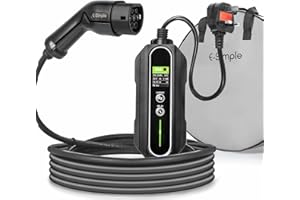 E-S1mple Type 2 EV Charger 10M (Large OLED Screen, 1-12H Delayed Charging) Portable EV Charger Type 2 UK 3 Pin Plug Electric Vehicle Charger Type 2 to 3 pin 6/8/10/13A with Cable Bag (10 Metre)