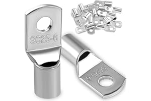 DAWENUR 20Pcs Copper Wire Lugs 25mm2 M6 Bolt Hole,Battery Cable Ends Eyelets Crimp Tubular Ring Terminals Connectors