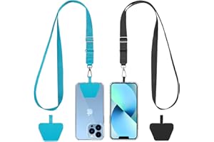 CACOE Uniwersalny łańcuszek na telefon komórkowy, 2 sztuki – 2 x regulowana smycz na klucze, 2 x trwała naszywka, smycz na telefon komórkowy, kompatybilna z większością smartfonów