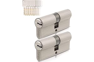 GERCAR Lot de 2 cylindres serrure 30/30 à fermeture identique - profilés avec 10 clés 60 mm porte Longueur : mm, A:30 B:30 Laiton massif mat, MBL60P2