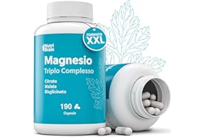 NUTRIBRAIN Magnesio Completo Premium | Bisglicinato, Citrato e Malato | 190 Caps | Alto Dossaggio: 300 mg di Magnesio Elementare | Anti-Stress, Contro Fatica, Sonno e Supporto Muscolare | Alta Assorbibilità