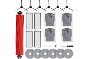 FENKABS 23 Piece Accessory Set for Roborock Qrevo S/Qrevo Pro Robot Vacuum Cleaner with 1 Main Brush 6 Wipes 4 HEPA Filters 4 Dust Bags 6 Side Brushes 1 Cleaning Brush 1 Screwdriver