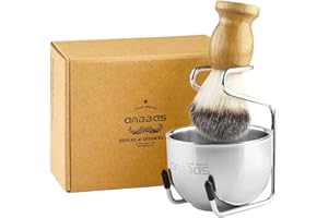 Anbbas Shaving Brush Synthetic Badger Hair Wood Handle,Stainless Steel Shaving Stand and Bowl,Perfect for Men Wet Shave