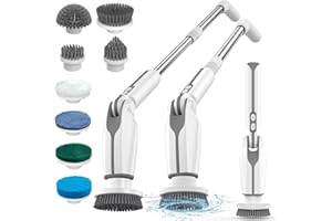 Leebein Cepillo Eléctrico Limpieza Hogar, Fregadora Giratoria Eléctrica con 8 Cepillo Reemplazables, Control Remoto, 2 Velocidades de Rotación y Mango Ajustable 38-132CM para Baño/Cocina/Coche