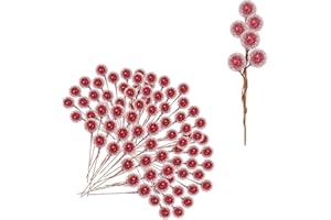 MIENOCOL 100Stück Weihnachten Künstliche Berries,Rot Gefrostet Holly Beeren Mini Weihnachtsbeere Künstliche Stechpalme für Weihnachten Kranz Dekorationen Kranz Machen Zubehör, Christbaumschmuck Decoration