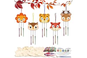 HONMOK 9 Kits Colorer Carillon Vent Animaux en Bois avec Pinceaux et Peinture pour Enfants Loisirs Créatifs Automne Saisons Activité Groupe DIY Déco Suspendu