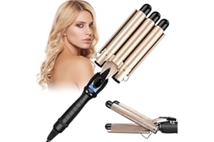 FAUXPONT 3 Têtes Fer à Friser, 25mm Fer à Onduler Céramique, pour Cheveux Boucleur, Long Courts avec Support en Métal avec LCD Écran,Température Réglable 80° C- 210 ° C,Chauffage Rapide,Or