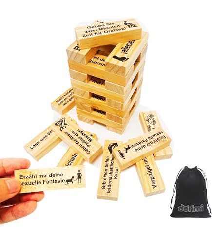 48 Pieces Super Naughty Block Tower Game, Valentine's Day Tumbling Tower Stacking Wooden Blocks, Night Games and Fun Couple Activities, Stackable Wooden Block Game for Lover