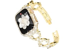 Surace Kompatibel mit goldenen Apple-Watch-Armbändern, 40 mm für Frauen, Schmuck-Diamant-Strass-Edelstahl-Metall-Armband mit Bling PC-Schutzhülle für iWatch Serie 6/5/4 SE, Gold/Regenbogen