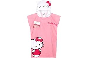 Hello Kitty Bath Towel with Hood for Kids Absorbent Kawaii Changing Robe Poncho Towel for Swimming Beach Towel Cinnamoroll Kuromi Holiday Essentials (Pink Poncho Hello Kitty, 4-9 Years)