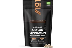 Organic Ceylon Cinnamon 1400mg – Potent 100% Sri Lanka Cinnamon Verum – 90 Vegan Capsules – Resealable and Recyclable Pouch by Alpha01