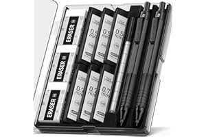 Four Candies Set di 2 portamine in metallo nero con mina da 0,5 mm e 0,7 mm, set di portamine con astuccio, matite con 360 pezzi, 3 gomme, 9 gomme per scrittura artistica