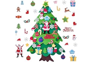 OUBASANG Albero di Natale in feltro per bambini, set fai da te da con 32 decorazioni rimovibili, per decorazioni da appendere alla porta di casa o alla parete, regalo di Natale per bambini