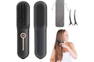 Coikes Brosse Lissante Sans Fil Brosse Lissante Pour Cheveux Portable pour Voyage 160-200°C Mini Rechargeable par USB Brosse Chauffante pour Femmes Fer à Lisser pour une Utilisation en Extérieur